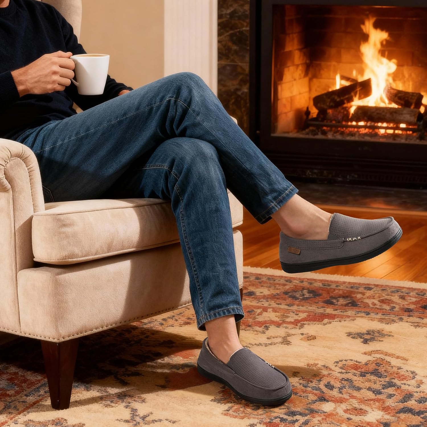 HomeTop Men's Classic Moccasin Slippers Comfy Memory Foam Indoor House Shoes - Image 3