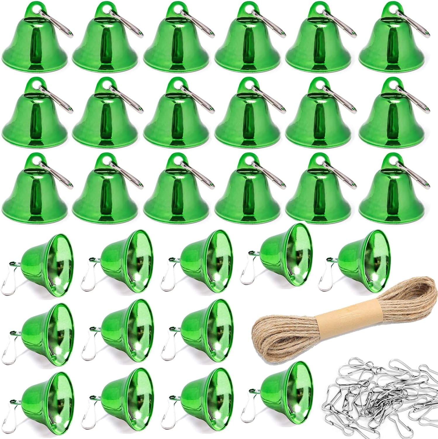 30Pcs Craft Bells, Jingle Bells Vintage Bells with Spring Hooks Hanging +Rope for Wind Chimes Housebreaking Making Dog Potty Training Doorbell Wedding Decor DIY Favor Christmas (Red)