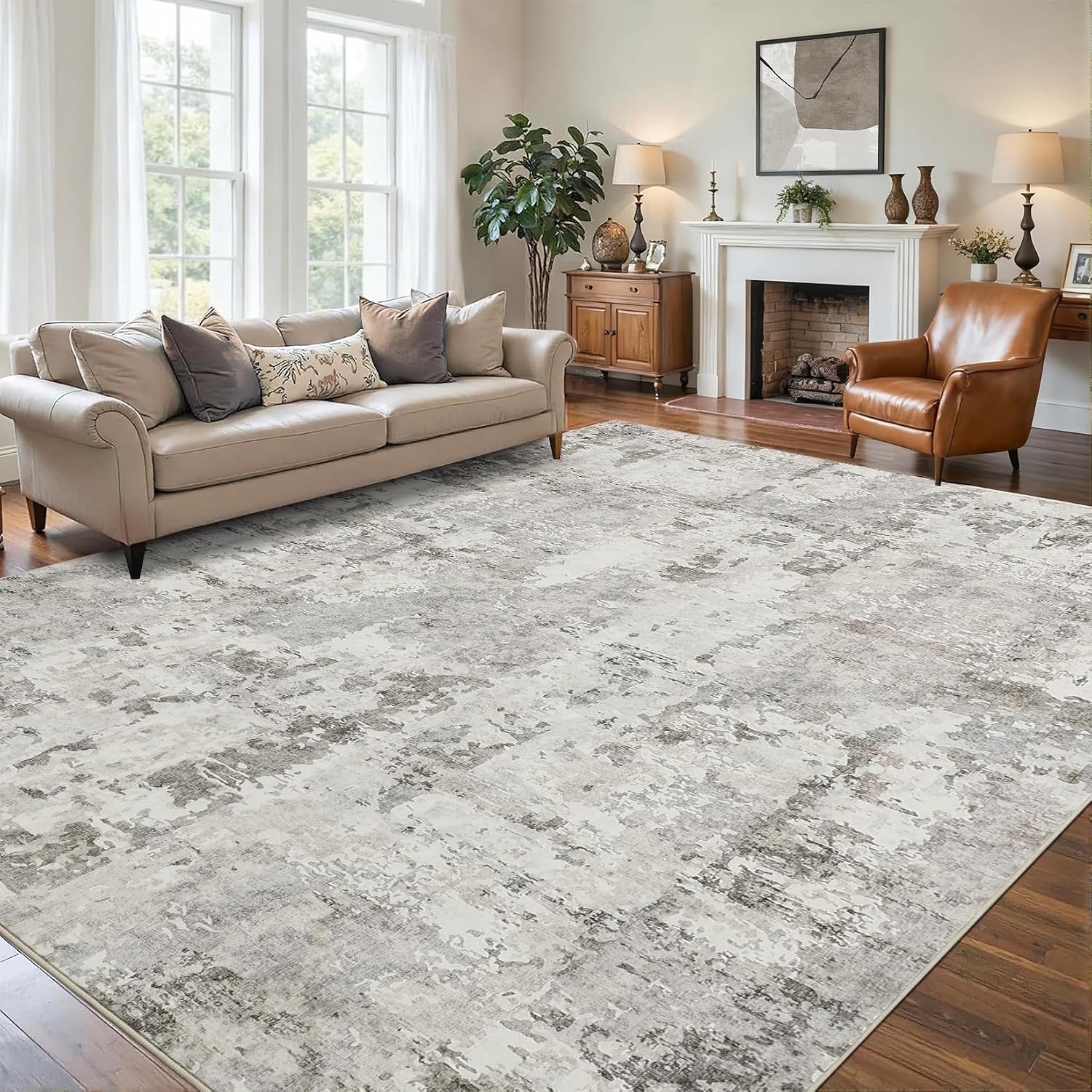 garveehome large area rugs 9x12 for living room, neutral abstract washable rug modern non slip floor mat carpet indoor beige accent rug for bedroom dining room playroom nursery home decor brown/grey 9' x 12' (rectangular)
