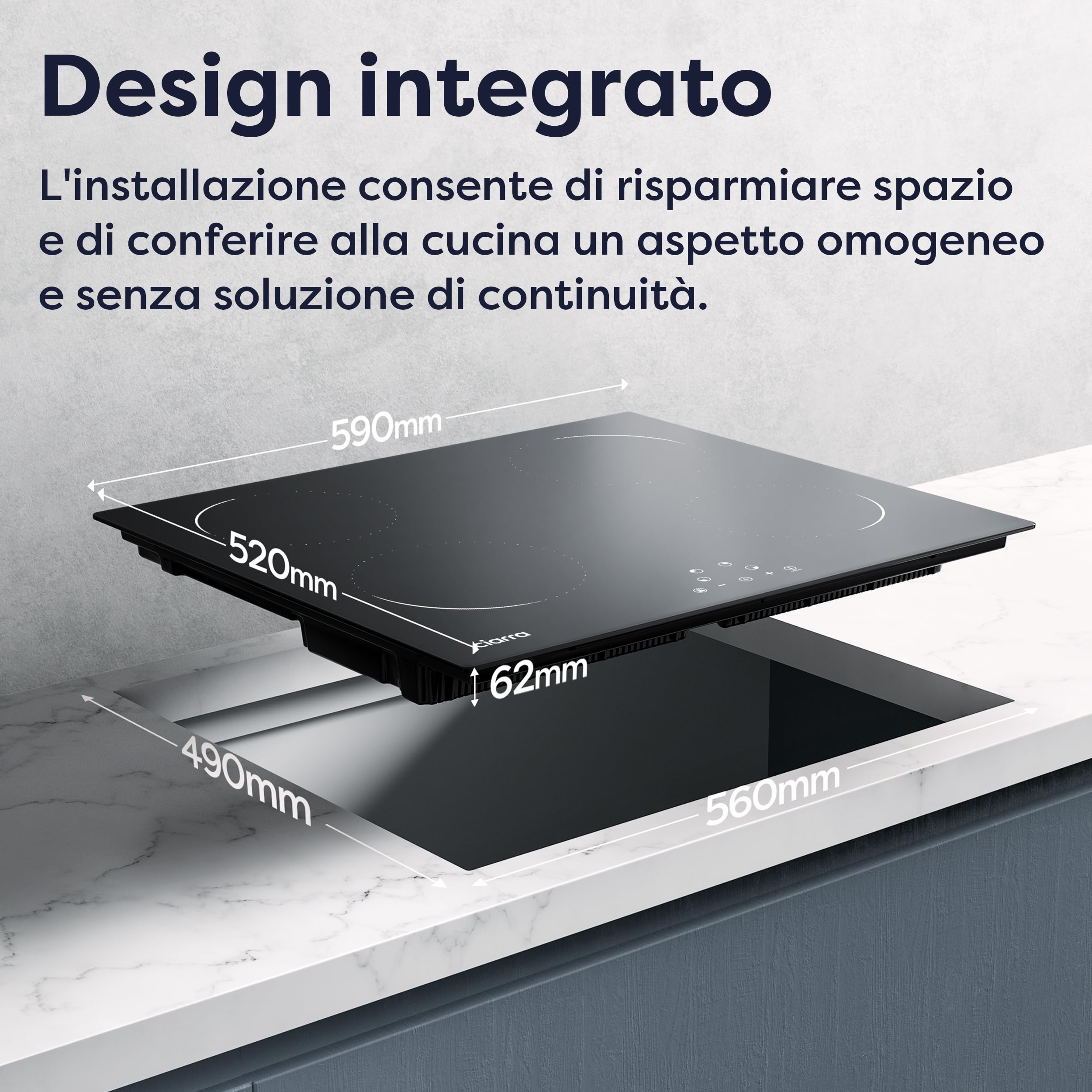 CIARRA Piano Cottura in Vetroceramica, 4 Fuochi Piano Induzione, Comandi Touch con 9 Livelli di Potenza, Timer, 59cm, CABBIH4-C