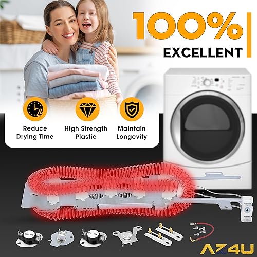 Miniatura 9 de AZ4U Elemento calefactor de secadora reemplaza WP8544771 8544771 con termostato 279816 3392519 279973, fusible térmico, kit de corte térmico para