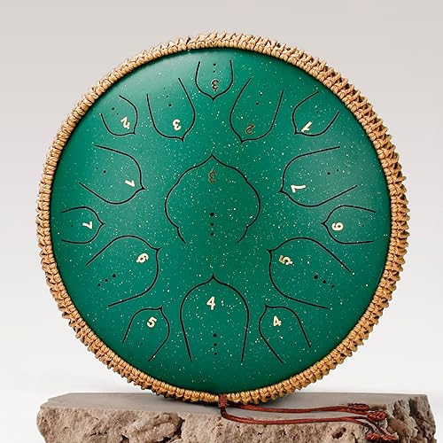 Miniatura 2 de Steel Tongue Drum-natraldrum 15Notes Instrumento de tambor de lengua de 14 pulgadas, tambores de mano con libro de música, mazos de instrumentos de