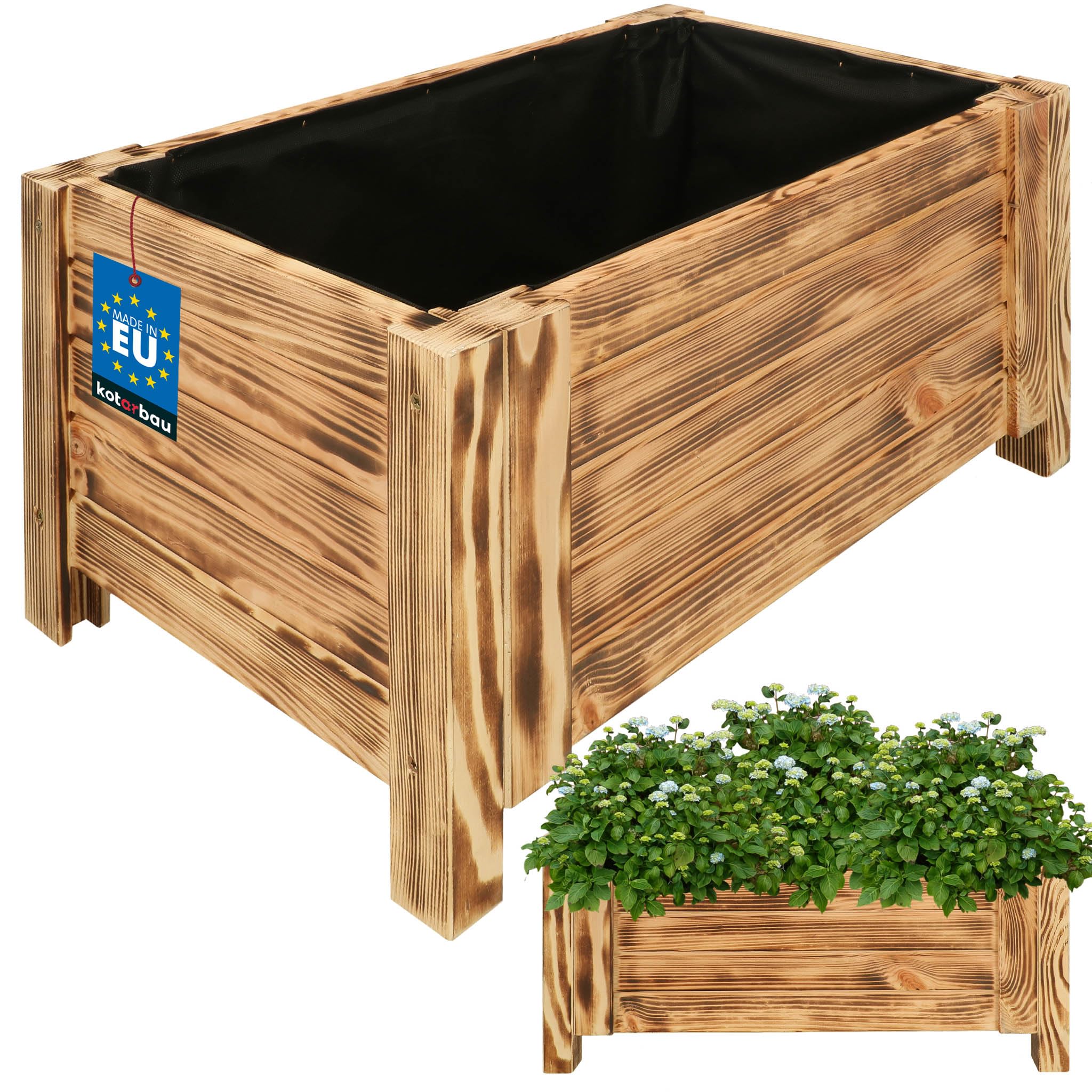 KOTARBAU® Planters outdoor - Garden Planters - Pine Wood - 60 x 39 x 30 cm (23.62x15.35x11.81 inches) - Rustic - Outdoor Plant Pots - with Liner - Wooden Planter - for Terrace