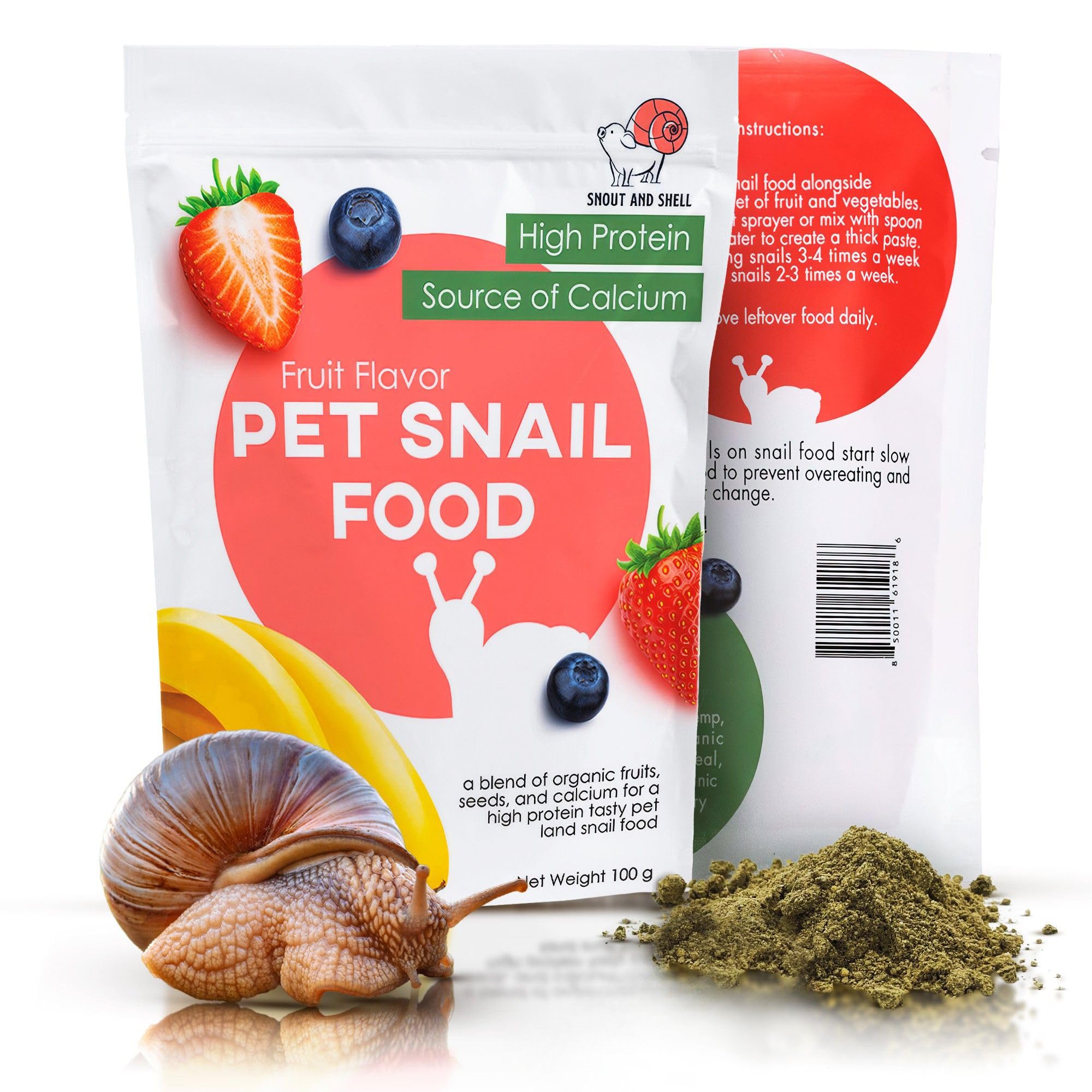 Snout and Shell & Shell Vegetable Flavored Pet Land Snail Food - Tasty High-Protein, Calcium Blend for Snails, Easy Addition to Your Garden Snails Terrarium or Snail Habitat