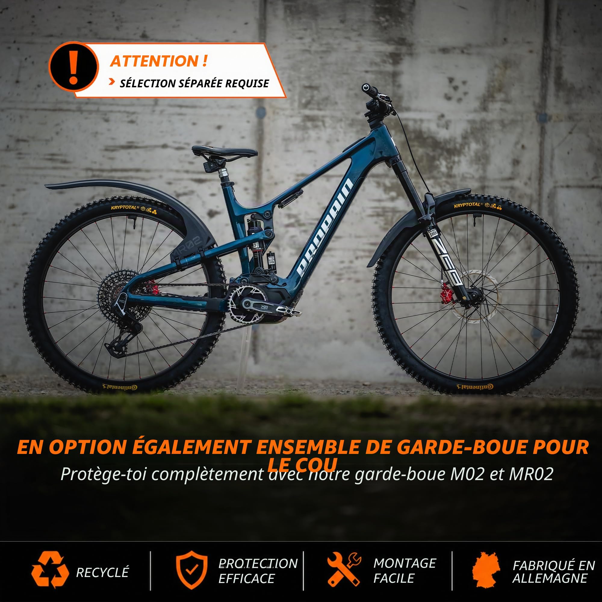 unleazhed Garde-boue M02 et MR02 | Mudguard VTT | Garde-boue avant et arrière VTT | Fabriqué en Allemagne