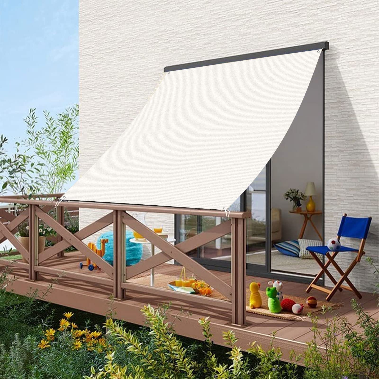 Sonnensegel Rechteckig 1.5 x 2.8 m luftdurchlässig mit UV Schutz Sonnensegel Balkon Sonnenschutz mit Kabelbinder Ohne Bohren für Garten Balkon Terrasse, Weiß