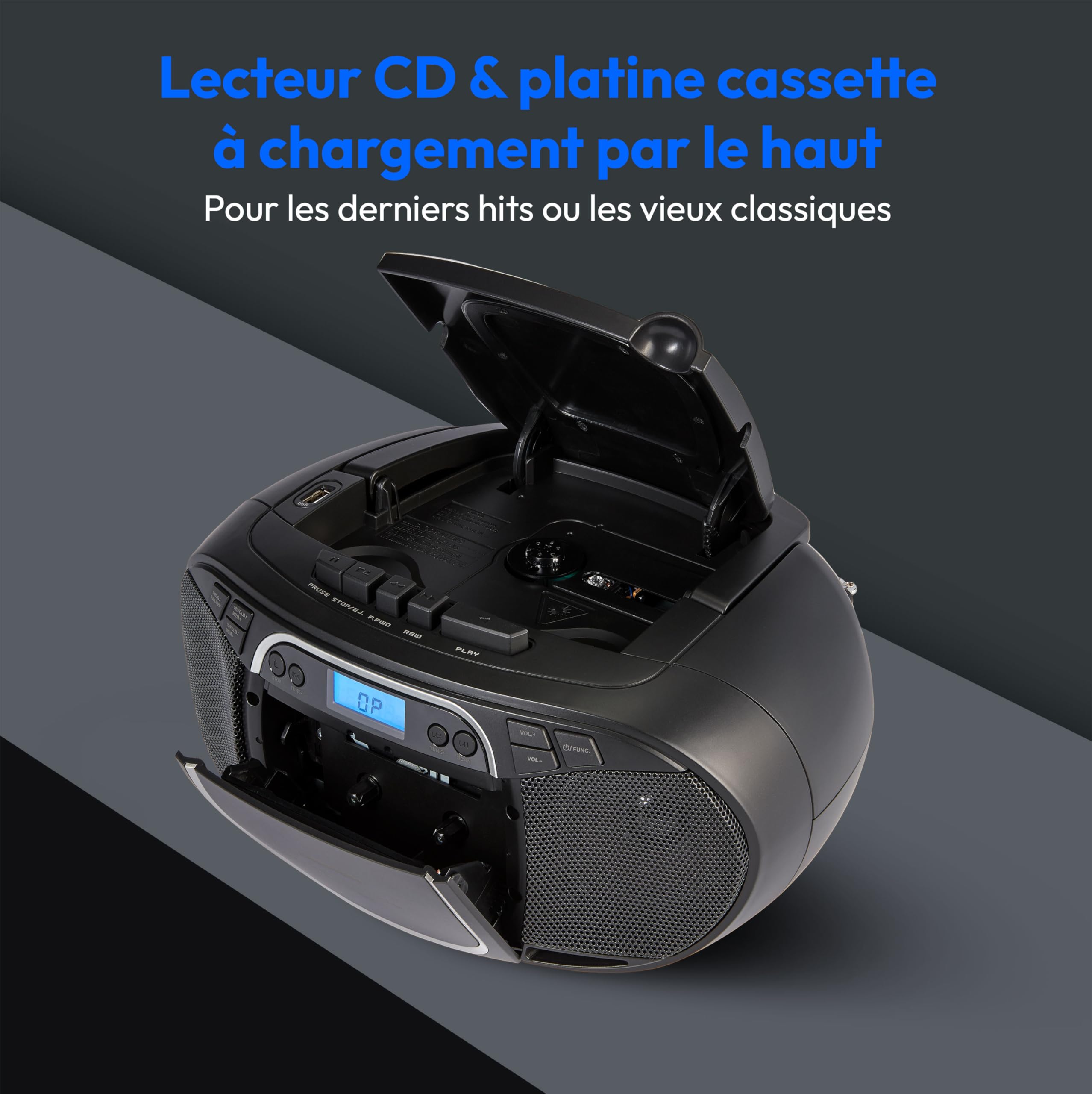 MEDION E66476 Stereo Sound System Boombox CD MP3 Cassette Radio FM AUX Noir