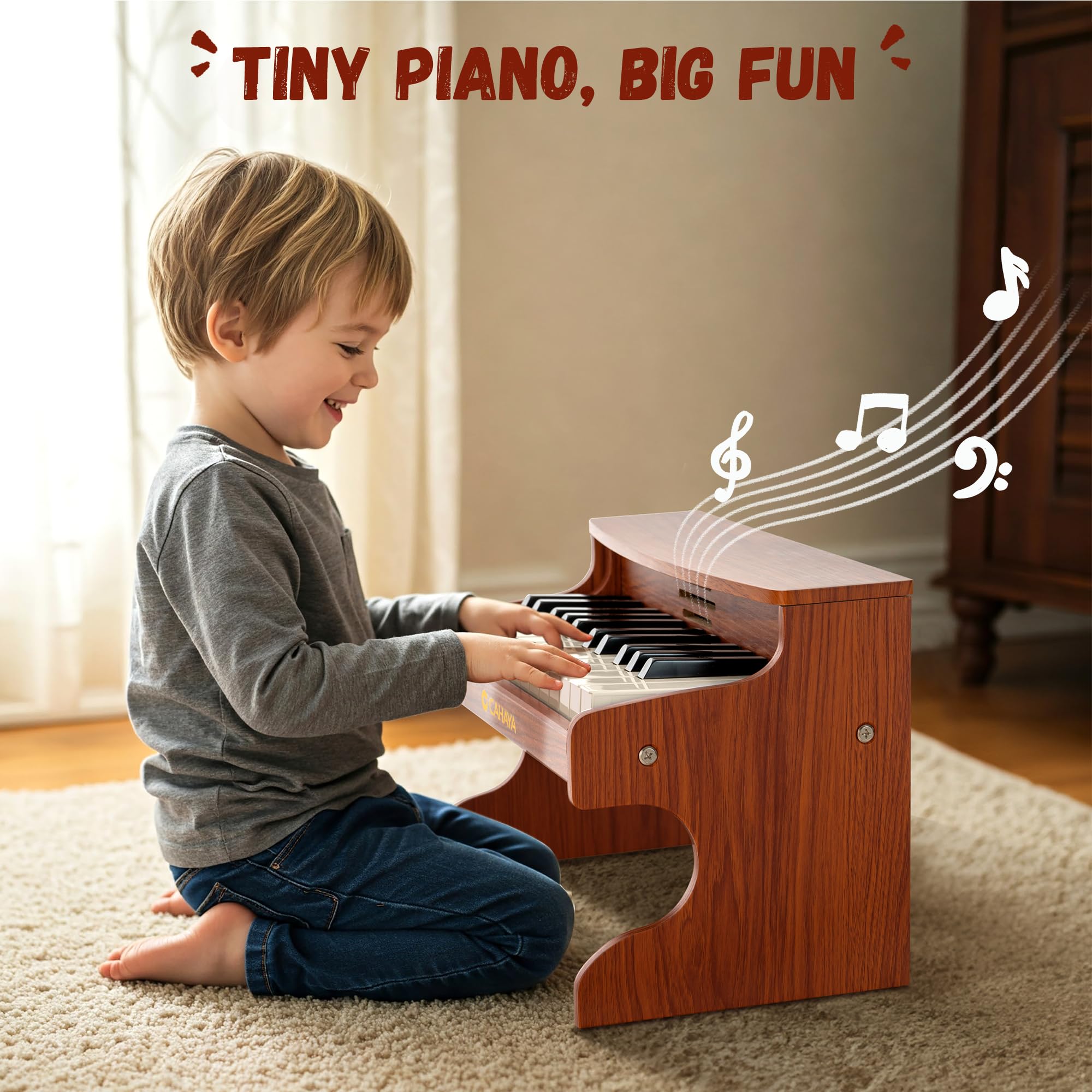 CAHAYA Piano Infantil de 25 Teclas - Piano Eléctrico para Niños de Madera con Partituras de Pianos y Pegatinas Indicadoras de Notas El Regalo Ideal para Jóvenes Músicos