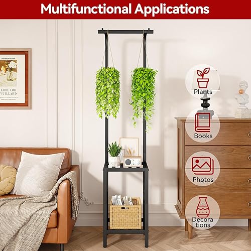 Miniatura 9 de IBUYKE Soporte para plantas de 67 pulgadas de alto para interiores y exteriores, estante de metal colgante de 3 niveles para múltiples plantas,