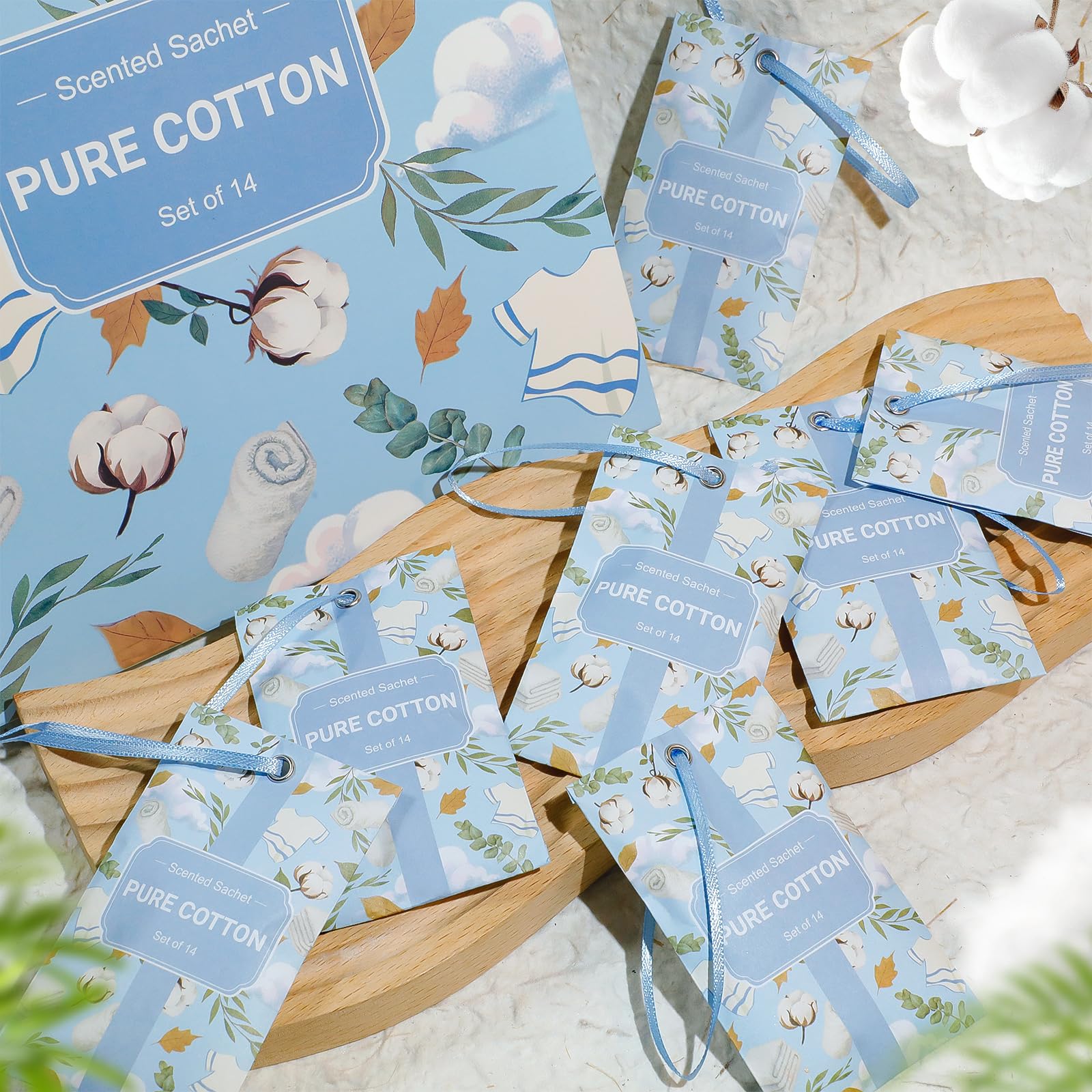 SCENTORINI Sachets Parfumés Coton Frais pour Tiroirs, Armoires, et Garde-Robes, 10g x 14 Sachet pour Armoires, Tiroirs à Chaussures