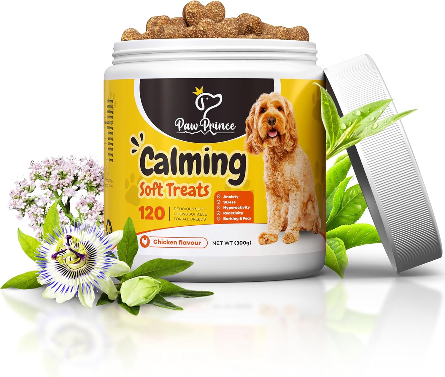PawPrince Calming Treats for Dogs 120 Soft Chew Anxiety Relief