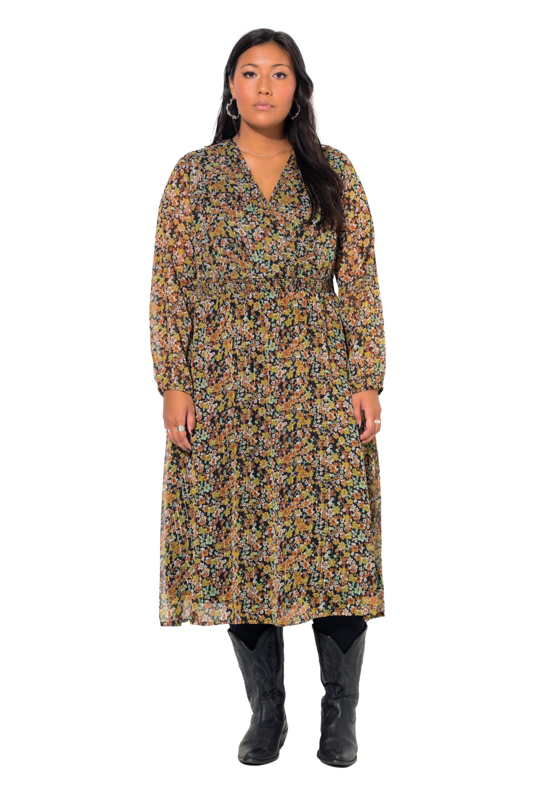 Studio Untold Damen große Größen Übergrößen Plus Size Midikleid, Flower-Minimal, A-Line, elastische Taille 836208