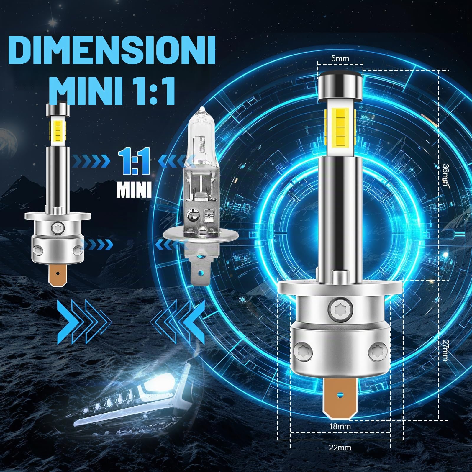 AUXIRACER H1 LED, 360 °6500K Brillante Lampadine H1 LED, per Fari Auto Anabbaglianti o Abbaglianti, 2 pezzi