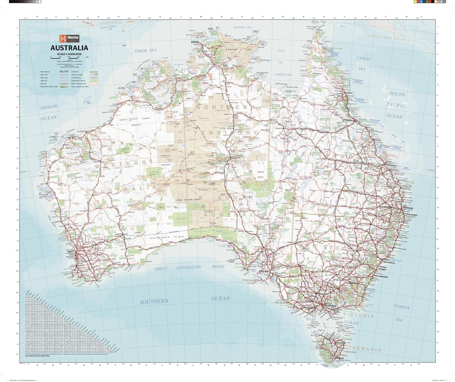 Australia Handy Map - 30.75" x 25.75" Laminated