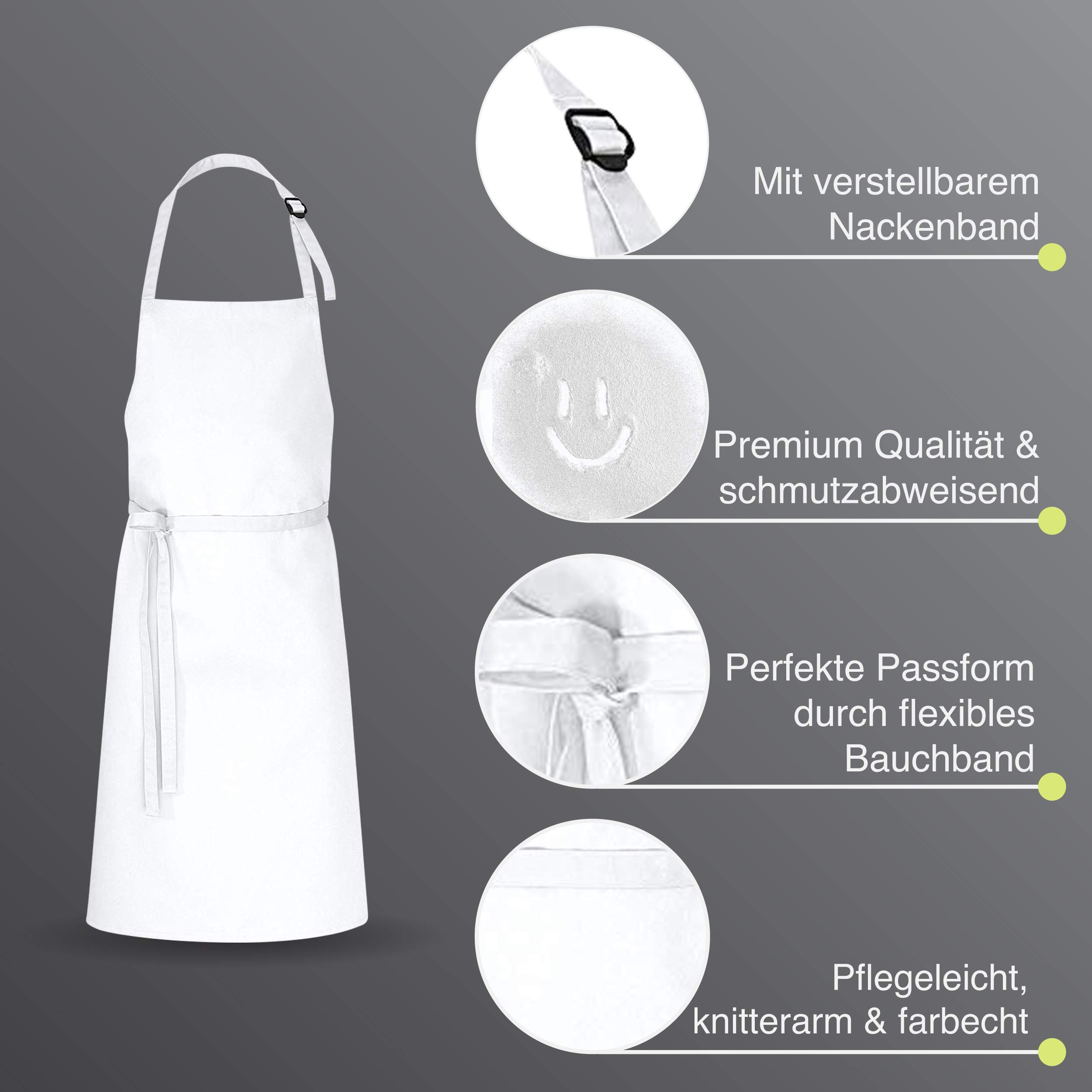 DESERMO Premium Latzschürze 100x80cm (LXB) - Verstellbare Küchenschürze für Frau & Mann – Kochschürze aus 100% Baumwolle - 210g/m²(Weiß)