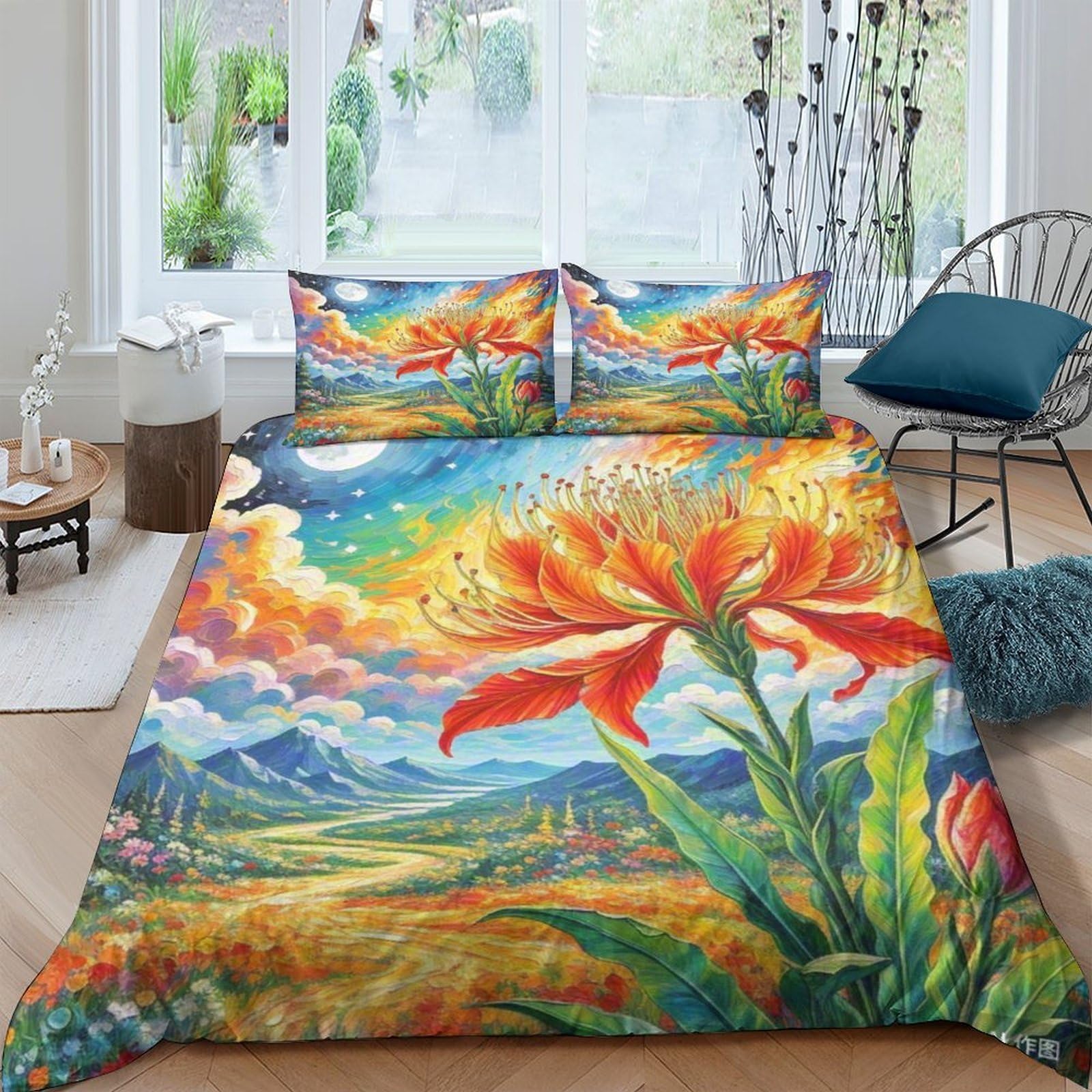 Housse de couette Protea 3D 200x200cm en microfibre douce avec deux taies