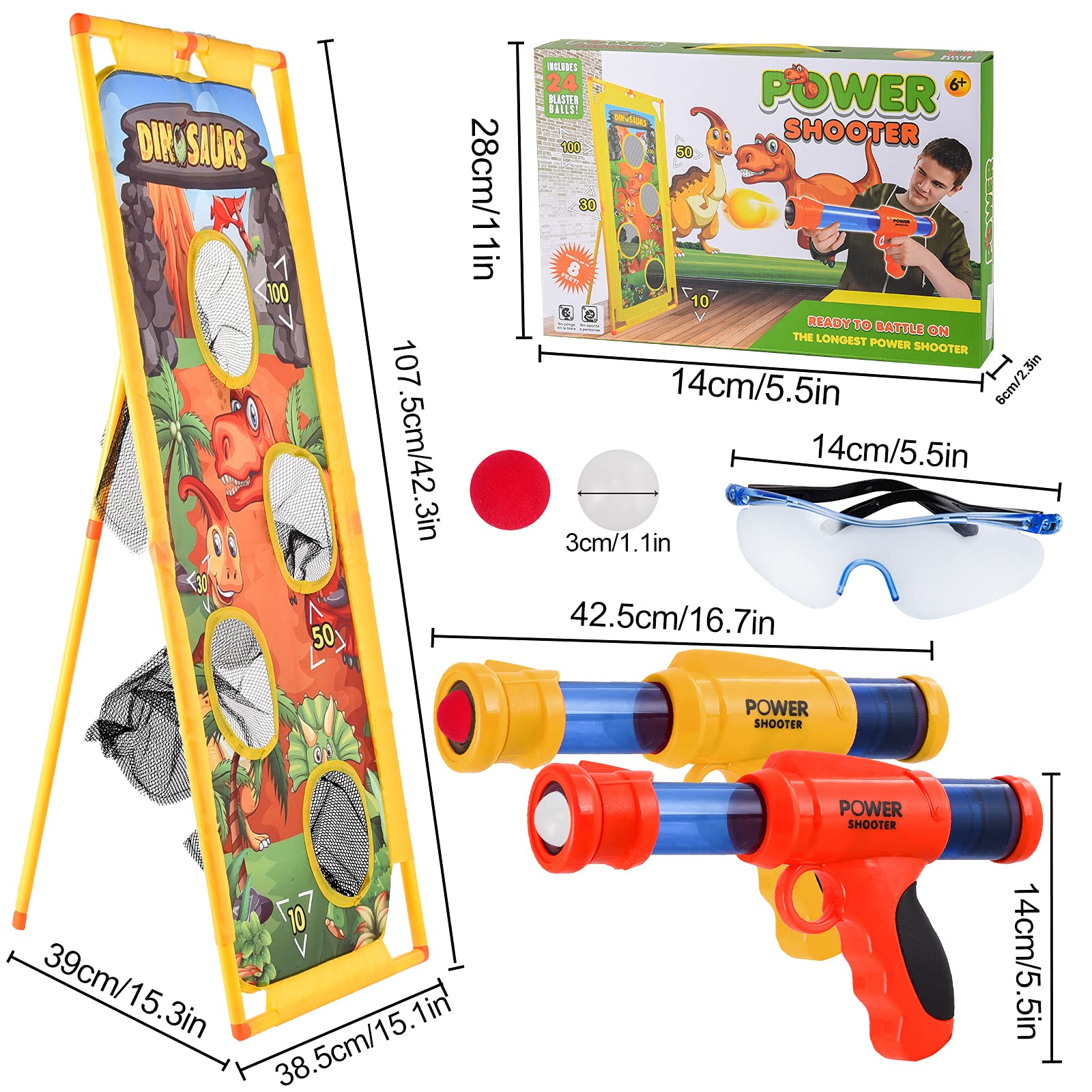 Pistolet à Billes Mousse VINTOP – Jeu De Tir Gonflable Pour Enfants 6-12 Ans – 36 Balles, Portée 20m, Sans Batterie