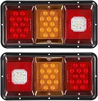 Partsam 2x 45-LED Triple Tail Lights for Trailer Truck RV Camper - Horizontal Vertical Mount Stop Turn Backup Amber Red Clear