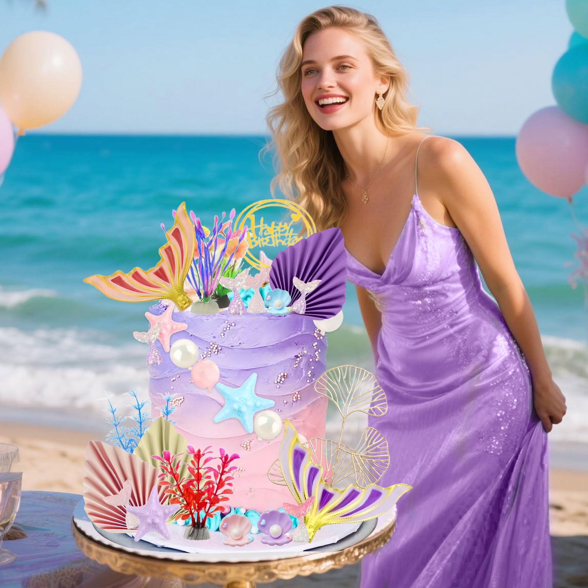 32PCS Mermaid Tail Cake Topper Under the Sea Cake Decoration Seashell Cupcake Topper Mermaid Tail Cupcake Topper Mermaid Party Supplies - Image 4