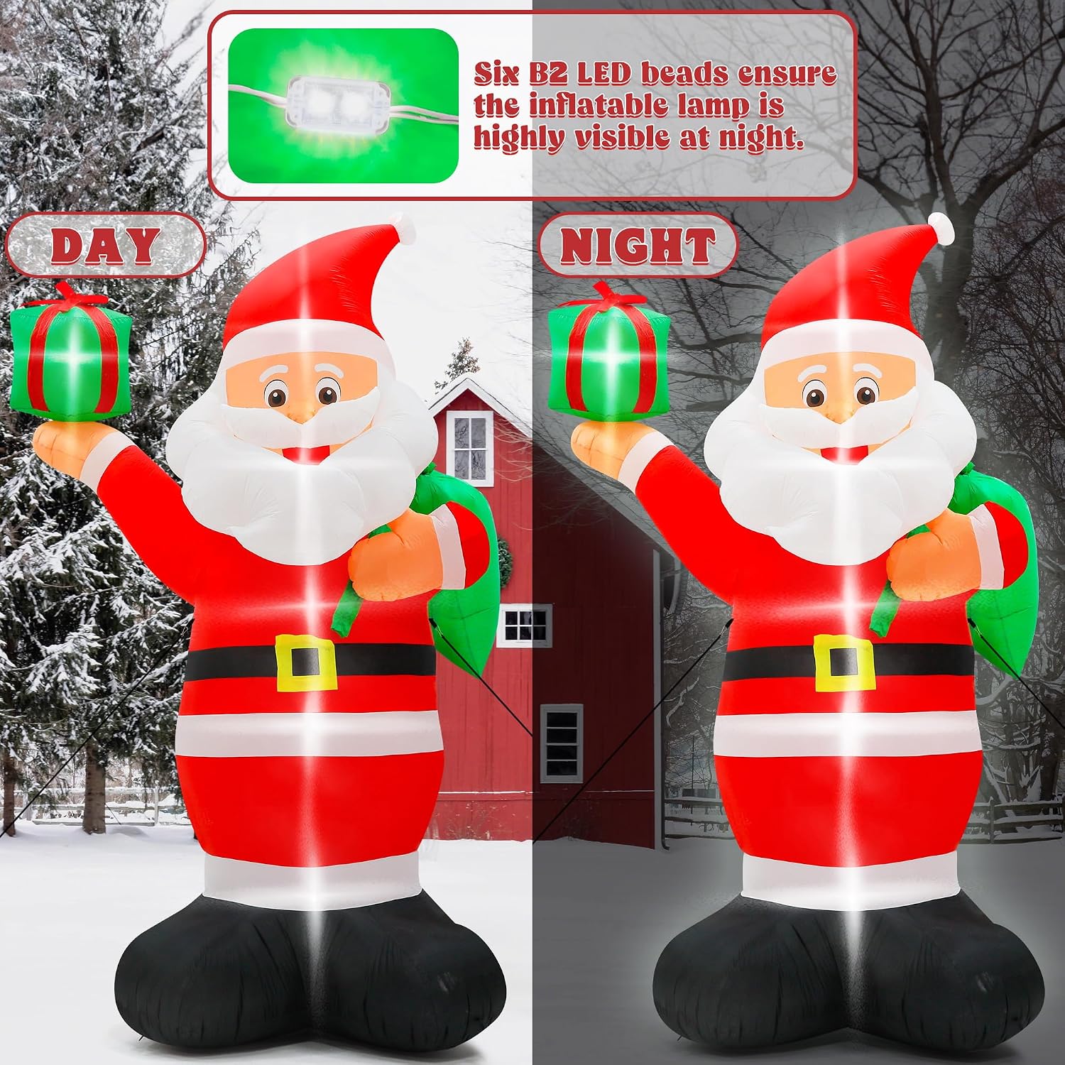 14 FT Christmas Santa Inflatables, Giant Inflatable Santa with Bag, Blow Up Christmas Santa Claus with 6pcs LED, Inflatable Santa Claus Outdoor Decorations for Party Holiday Lawn Yard Archway