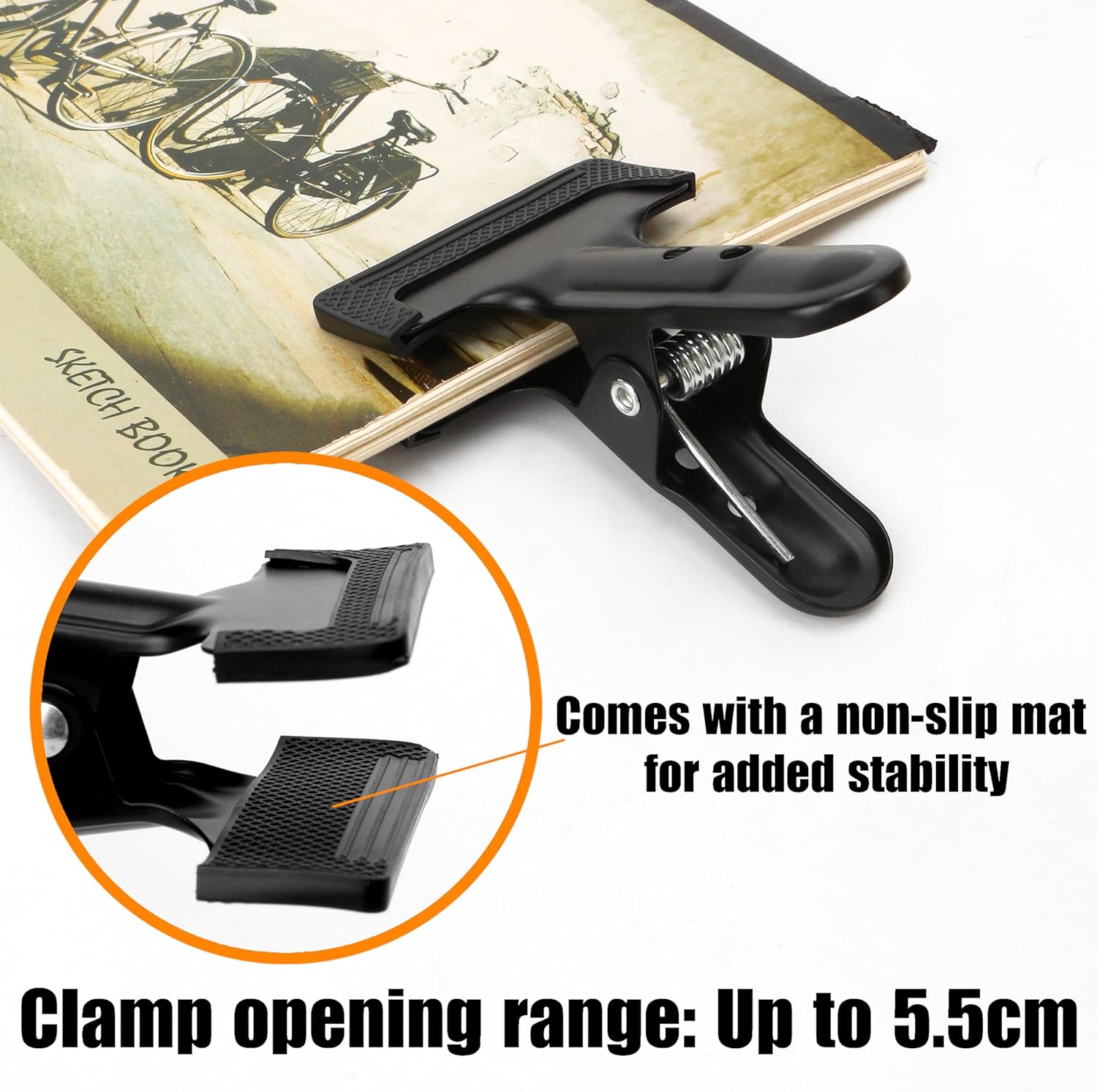 4-Pack Heavy Duty Spring Clamps Wide Mouth Metal Design, Black, Anti-Slip Grip for Woodworking and Photography