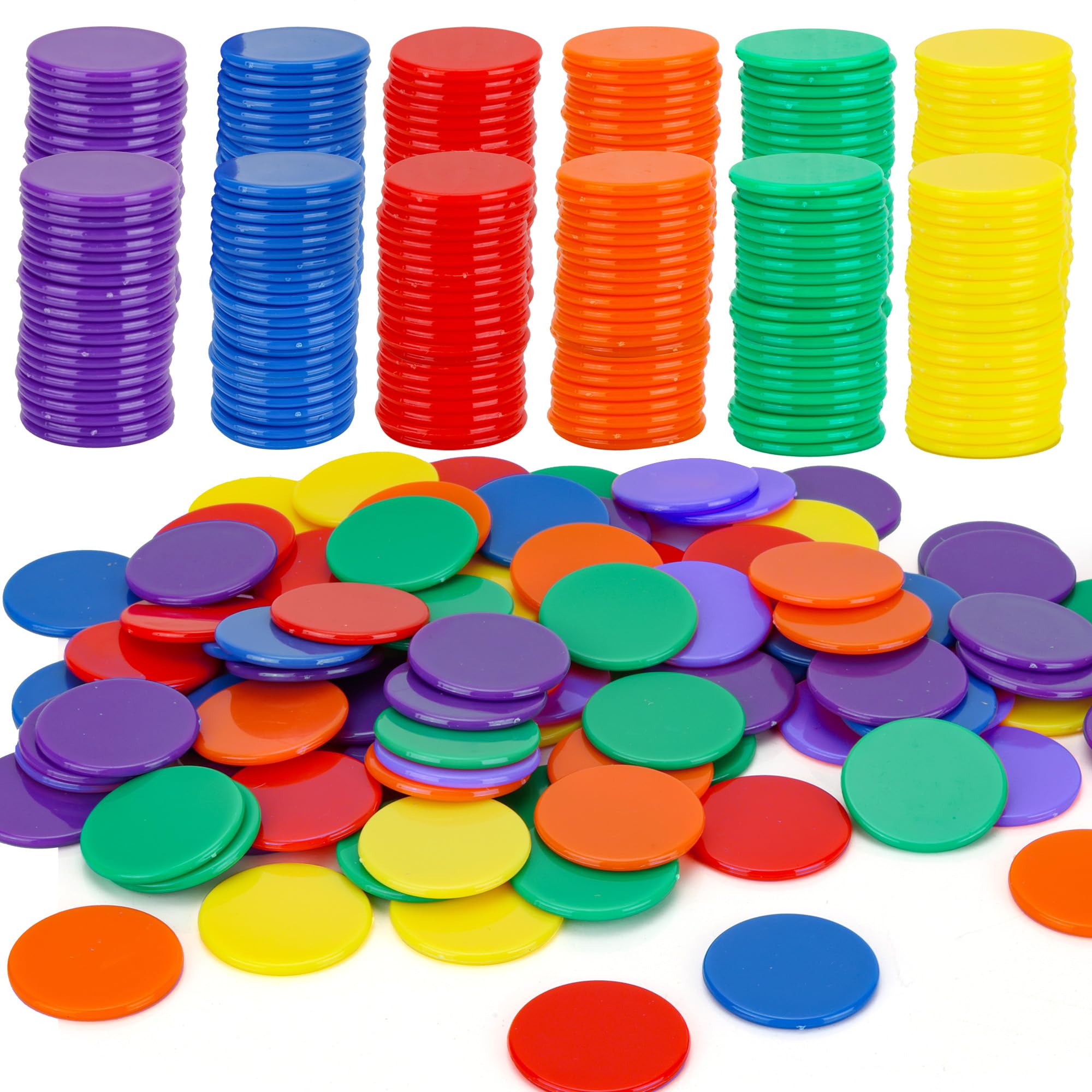 Aramanara 600 Pcs Coloured Plastic Counters, Counters Counting Chips, 25 mm Bingo Chips for Play Counting Learning Math Reward(6 Colors)