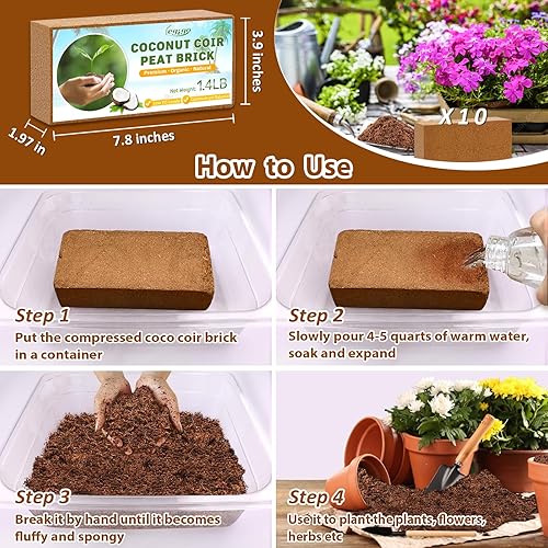 Miniatura 4 de Legigo Paquete de 10 ladrillos de coco orgánico de fibra de coco - 100% natural comprimido ladrillo de coco sustrato de fibra de coco con bajo