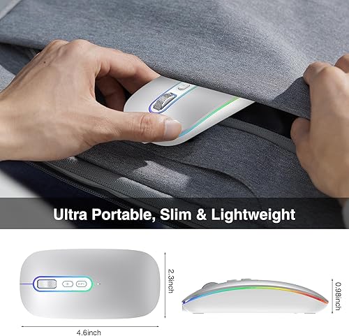 Miniatura 6 de Mouse inalámbrico LED, mouse Bluetooth recargable delgado, mouse inalámbrico silencioso portátil con Bluetooth 5.1 + receptor USB, mouse de oficina