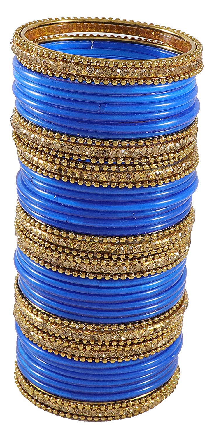 ZULKA Get your traditions Glass with Zircon Gemstone Studded worked and Linked with Ball Chain Glossy Finished Bangle Set For Women and Girls, (Blue_2.8 Inches), Pack Of 48 Bangle Set (B07T2KP4LR) Amazon Price History, Amazon Price Tracker