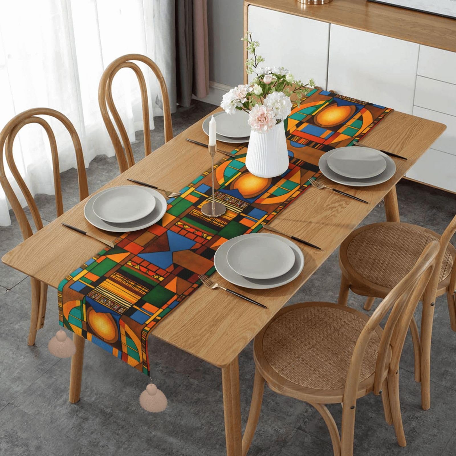 Chemin de table amérindien pour décoration de table basse, repas de ferme et fêtes de mariage
