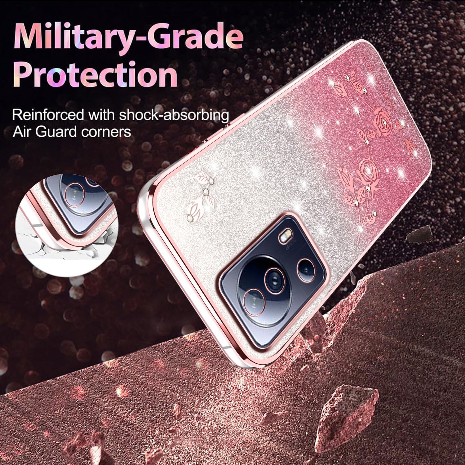 Custodia Sottile Donna Uomo Compatibile Con Cover Honor 70 Glitter Trasparente,Custodia Honor 70 Case Brillantini Verde