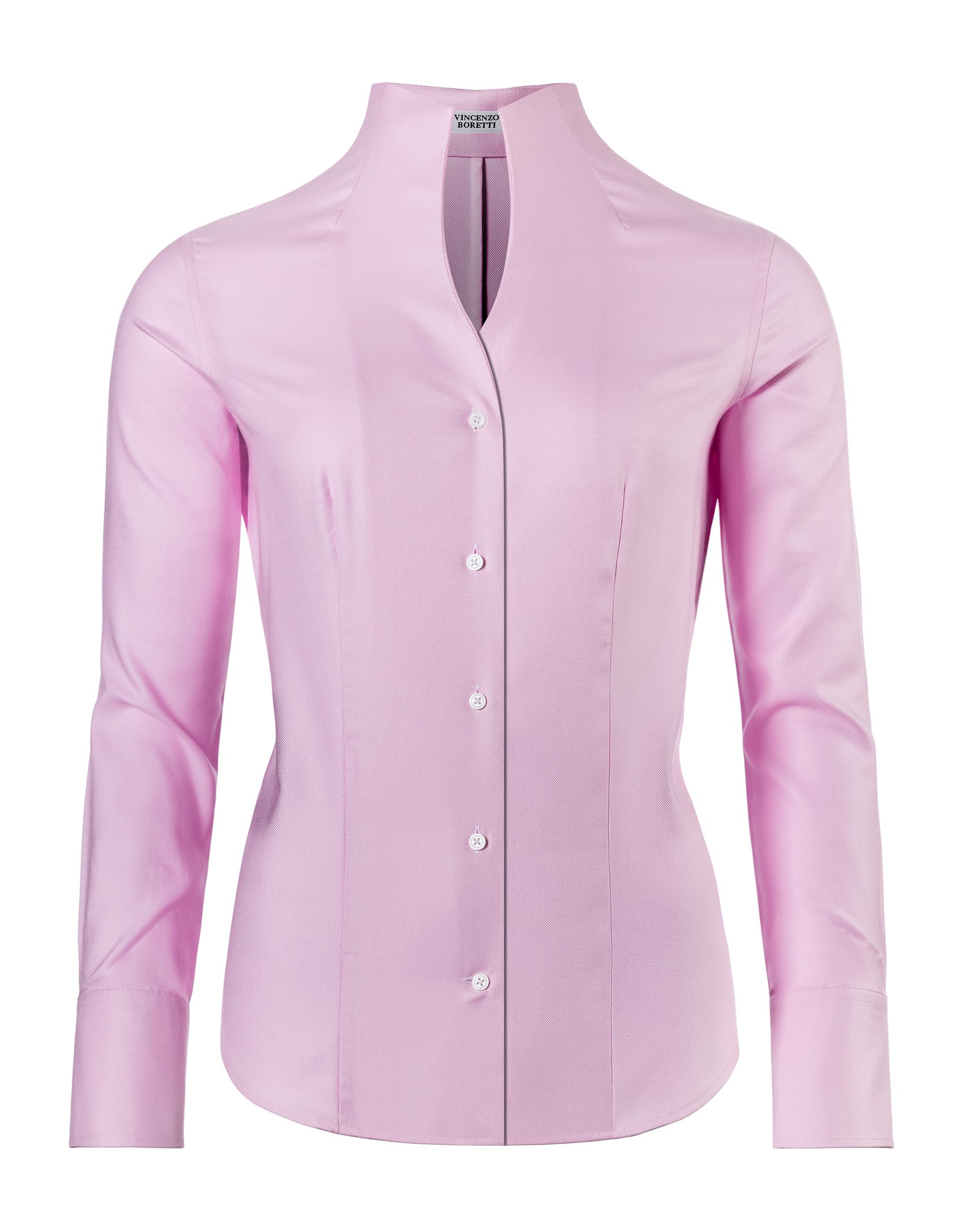 Vincenzo Boretti Damen Bluse mit Kelchkragen leicht tailliert 100% Baumwolle bügelleicht Langarm Hemdbluse mit Stehkragen elegant festlich auch für Business