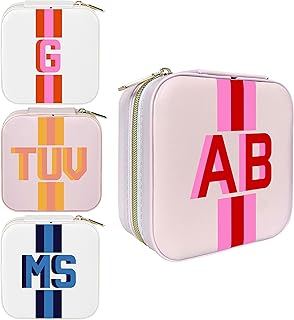 Personalized Shadow Initial Travel Jewelry Organizer, Monogram Custom Le...