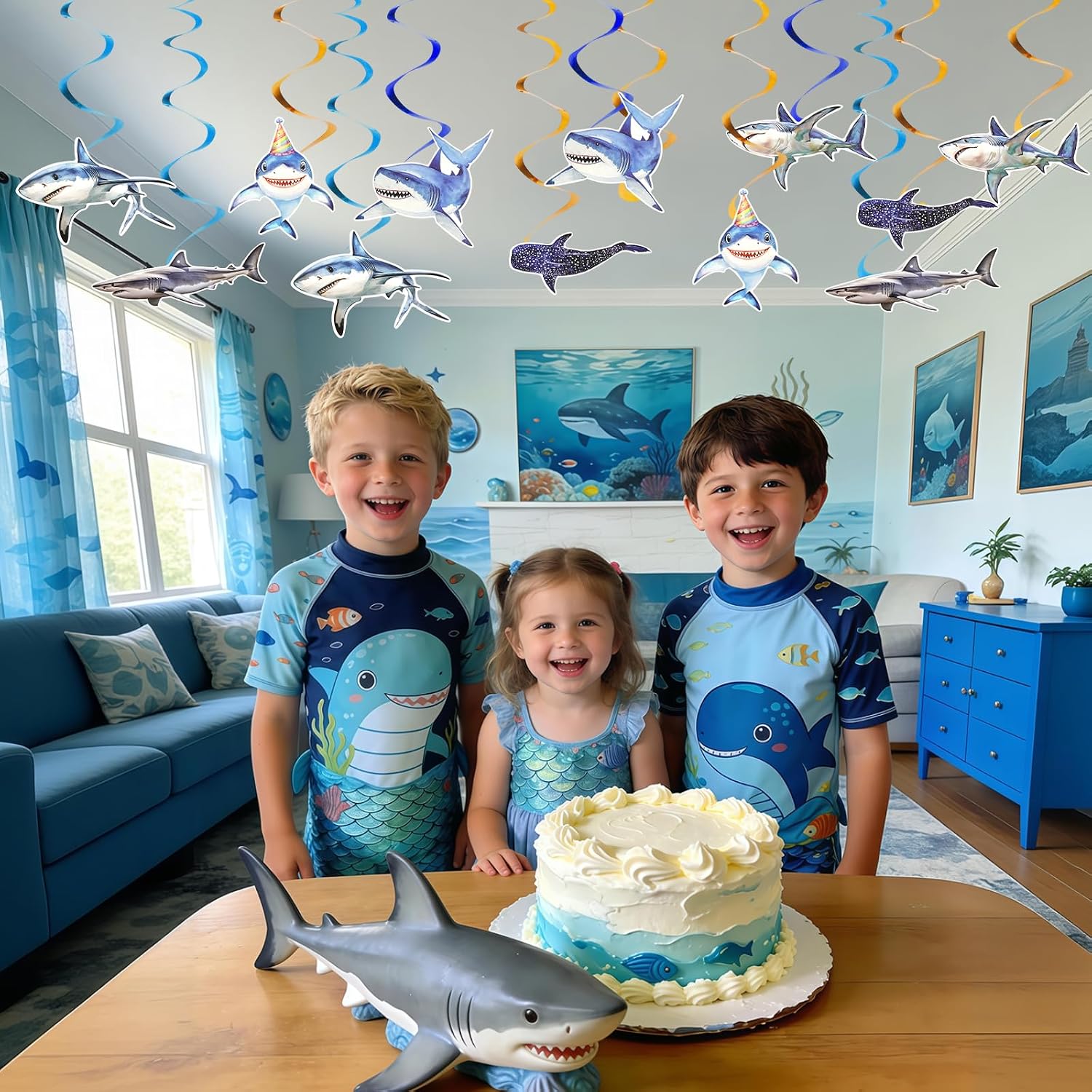Shark Hanging Swirl Birthday Decorations – 36PCS Ocean Shark Party Ceiling Streamers for Baby Shower Birthday Party Decor Supplies for Home Classroom Office image 5