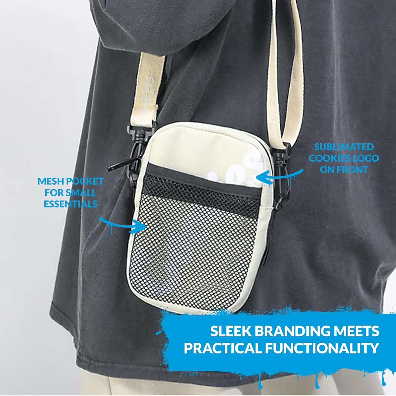 COOKIES Layers Smell Proof Shoulder Bag–Compact Nylon Crossbody with Multi Compartments,Branded Strap & Mesh Pocket for All - Image 5