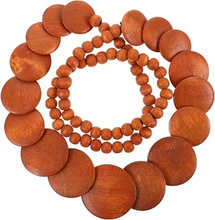 Handmade Wood Bead Necklace for Women Vintage Pendant Jewelry