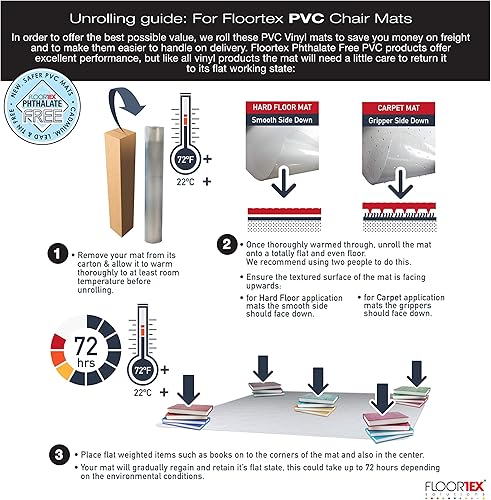 Miniatura 9 de Floortex® Computex® Tapete de vinilo antiestático para sillas de hasta 3/8" - 36" x 48", se envía plano, transparente