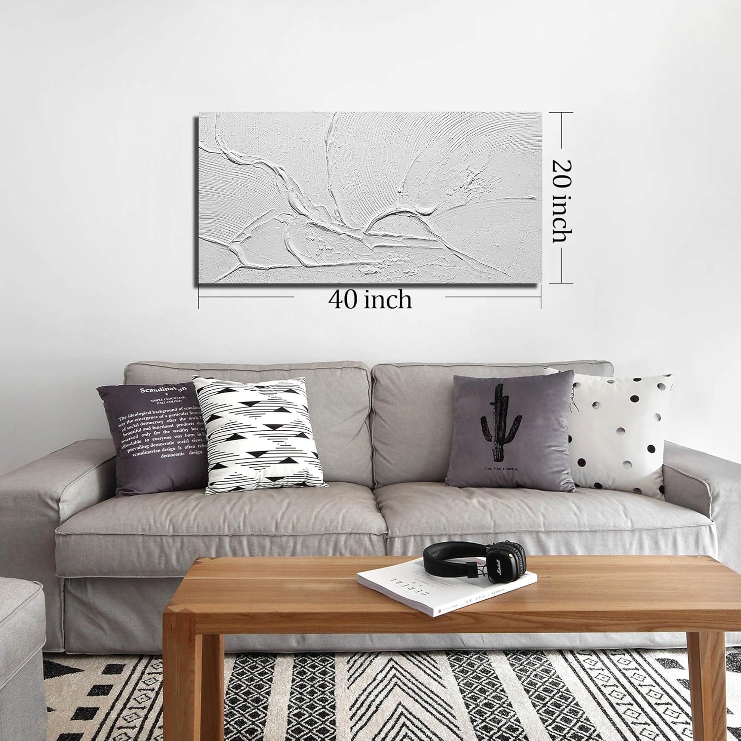 Abstract Canvas Wall Art for Kitchen Minimalist Hand Painted Wall Art for Bedroom White Wall Decor for Living Room Size 20 x 40 Inch - Image 7