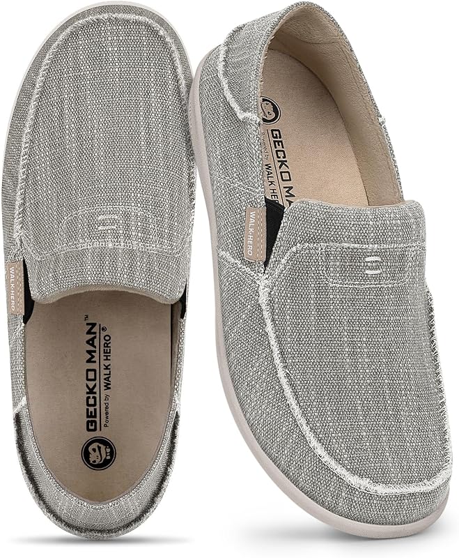 Zapatos sin cordones para hombre, mocasines de lona para hombre con soporte para el arco contorneado | Zapatos náuticos informales antideslizantes para hombre con tacón plegable, zapatos esenciales para el día a día, zapatillas para hombre para caminar en interiores y exteriores