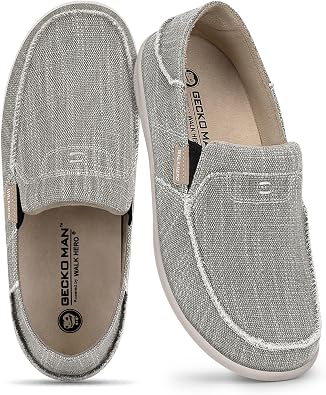 Mens Slip On Shoes, Canvas Mens Loafers with Arch Support & Soft Lining