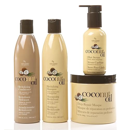 Miniatura 1 de Aceite de coco para el cuidado del cabello juego de 4 piezas revitaliza y nutre el cabello seco o dañado