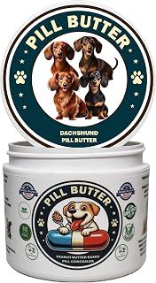Dachshund Dog Treats to Wrap Pills (+100 Breeds) Jar of Non-Sticky Moldable Paste Made of Real Human Grade Dog Peanut Butter Treat, Food or Gift to Hide Dogs Pills (60 Servings)