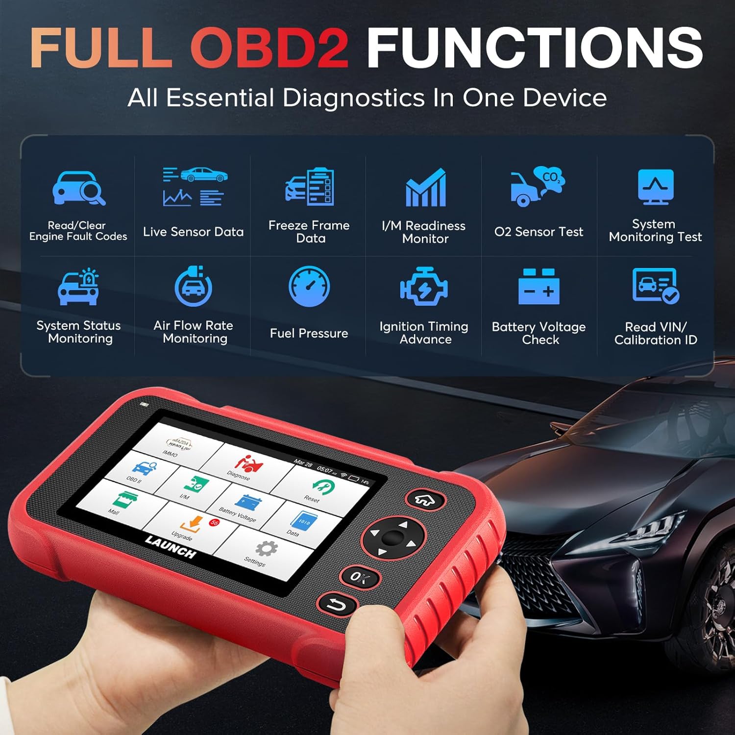LAUNCH CRP123E Plus OBD2 Scanner, All System Car Diagnostic Scan Tool with Oil Reset, SAS Calibration, Throttle Adaptation,Support FCA,Lifetime Free Update