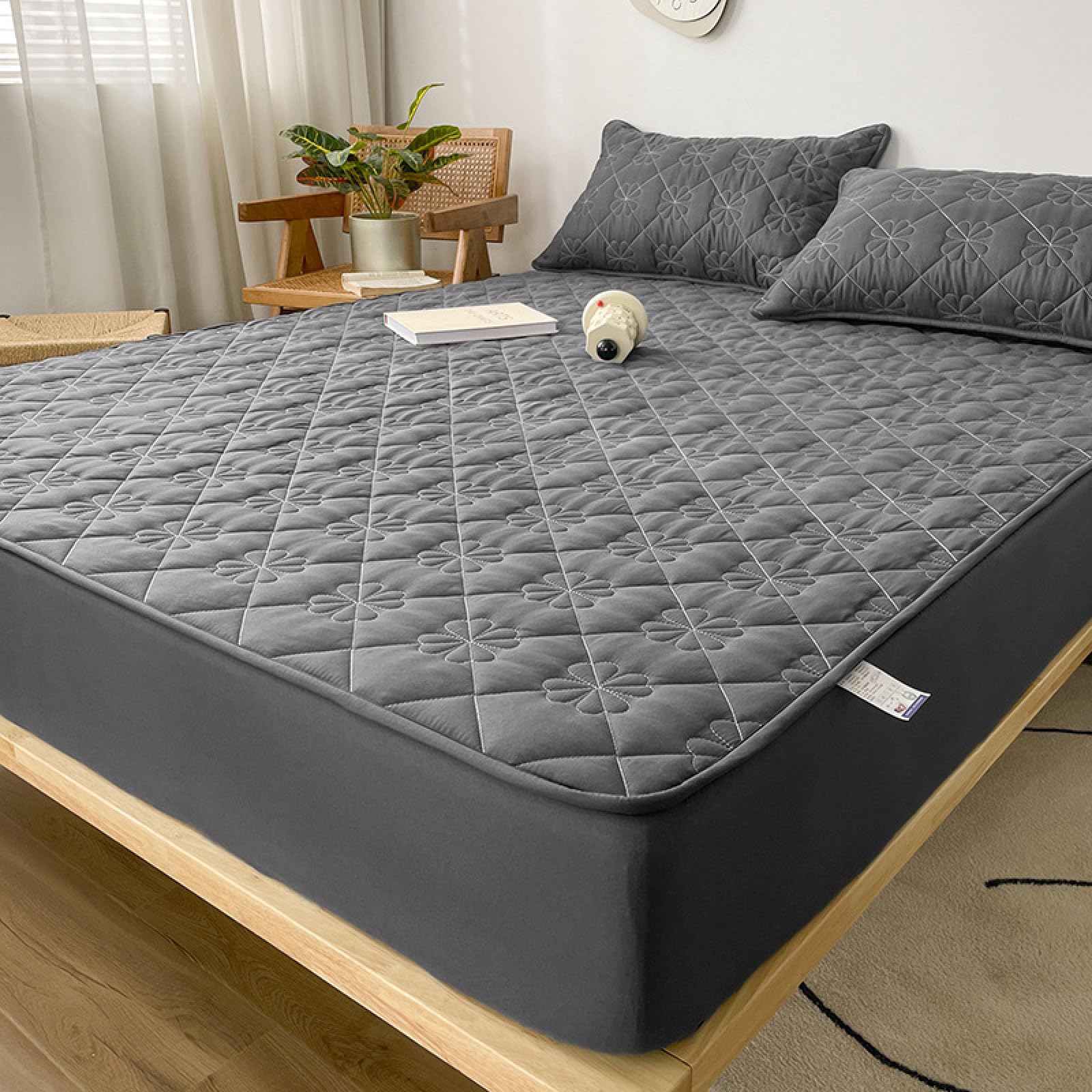 Sábana bajera acolchada impermeable para colchón de 12 pulgadas de profundidad, funda inferior suave para camas de tamaño matrimonial y queen, color morado, 180 x 200 cm (1 unidad)