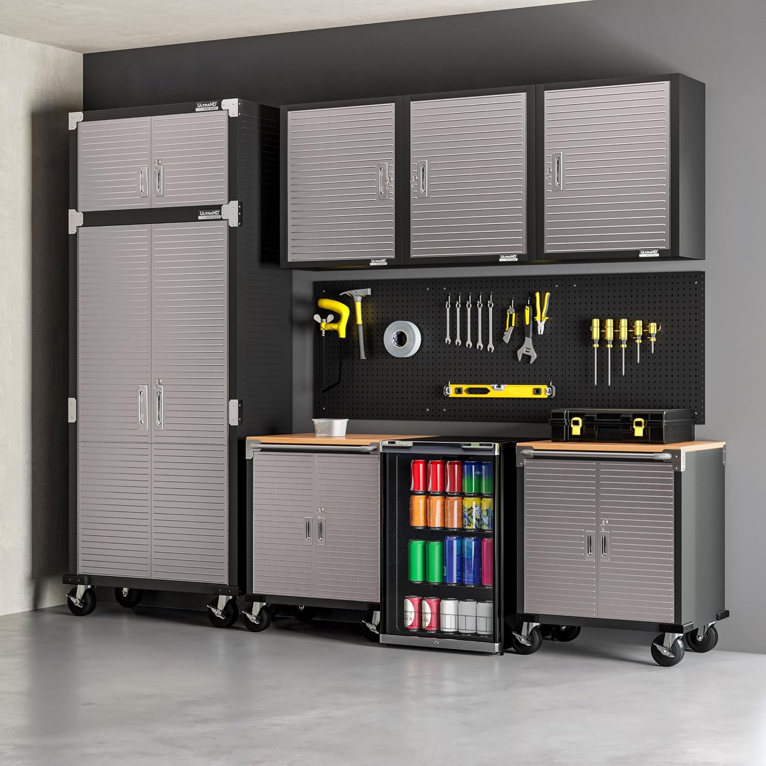 Seville Classics UltraHD 28" W x 18" D x 34.5" H Wood Top Mobile Storage Cabinet, Satin Graphite