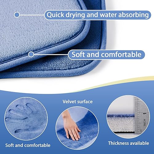 Miniatura 7 de BSAOUTZ Juego de 3 tapetes de baño de espuma viscoelástica, color azul, antideslizantes, absorbentes, lavables, para baño, ducha, bañera