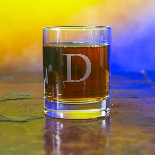 Miniatura 2 de Morning Fog Studios Juego de 2 vasos de whisky escocés personalizados, cristalería de bar antigua con monogramas arenados, capacidad de 12.5 onzas