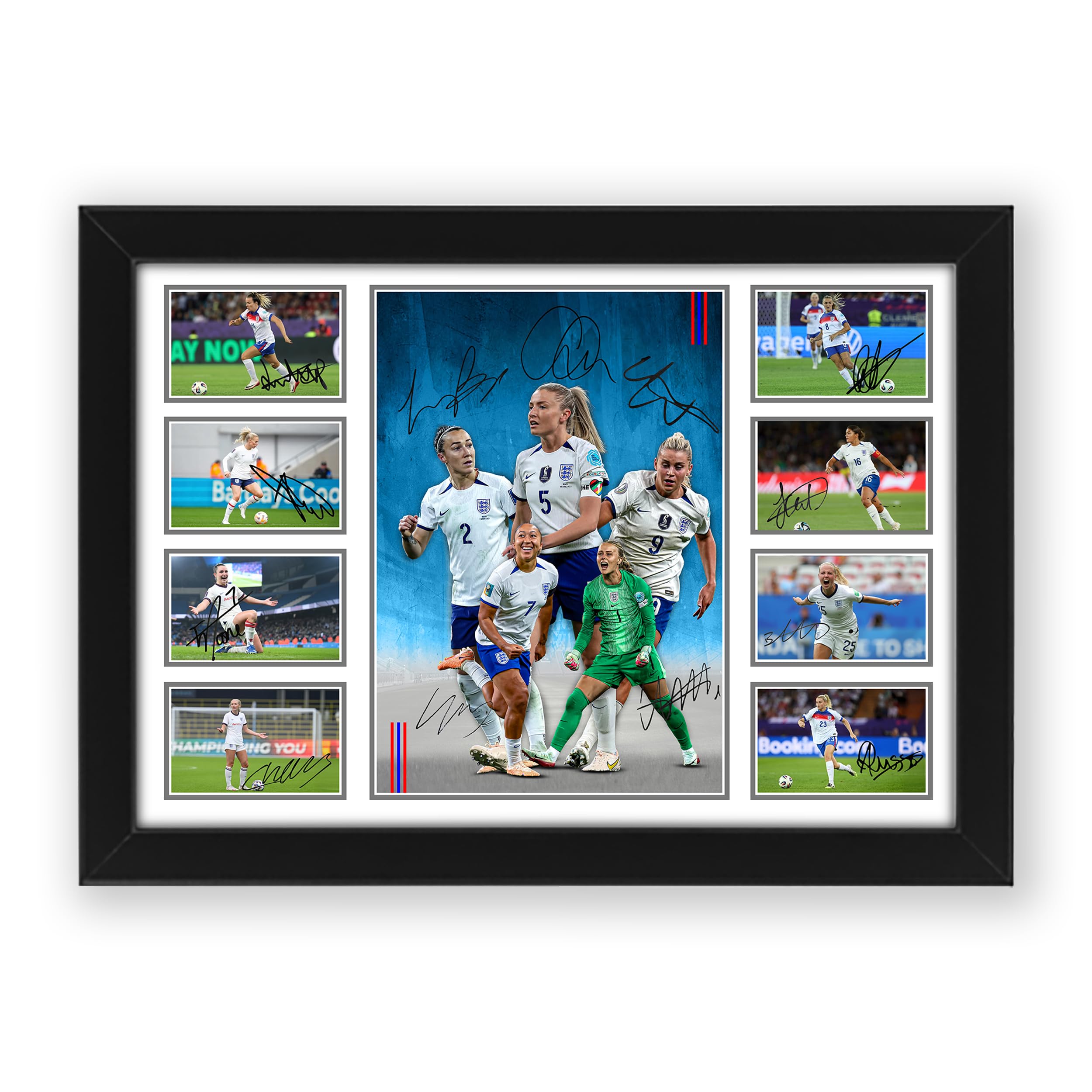 England Women’s Football 2025 Squad Collage Signed Poster Print - Limited Edition Autograph Fan Gift – Collectible Memorabilia Wall Art Merchandise (A4 Framed)