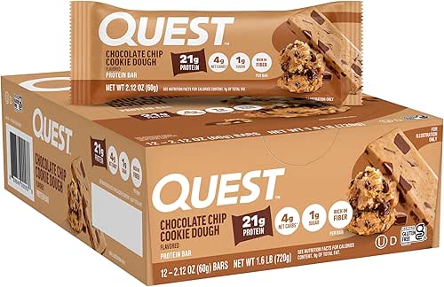 Quest Nutrition Chocolate Chip Cookie Dough Protein Bars, High Protein,