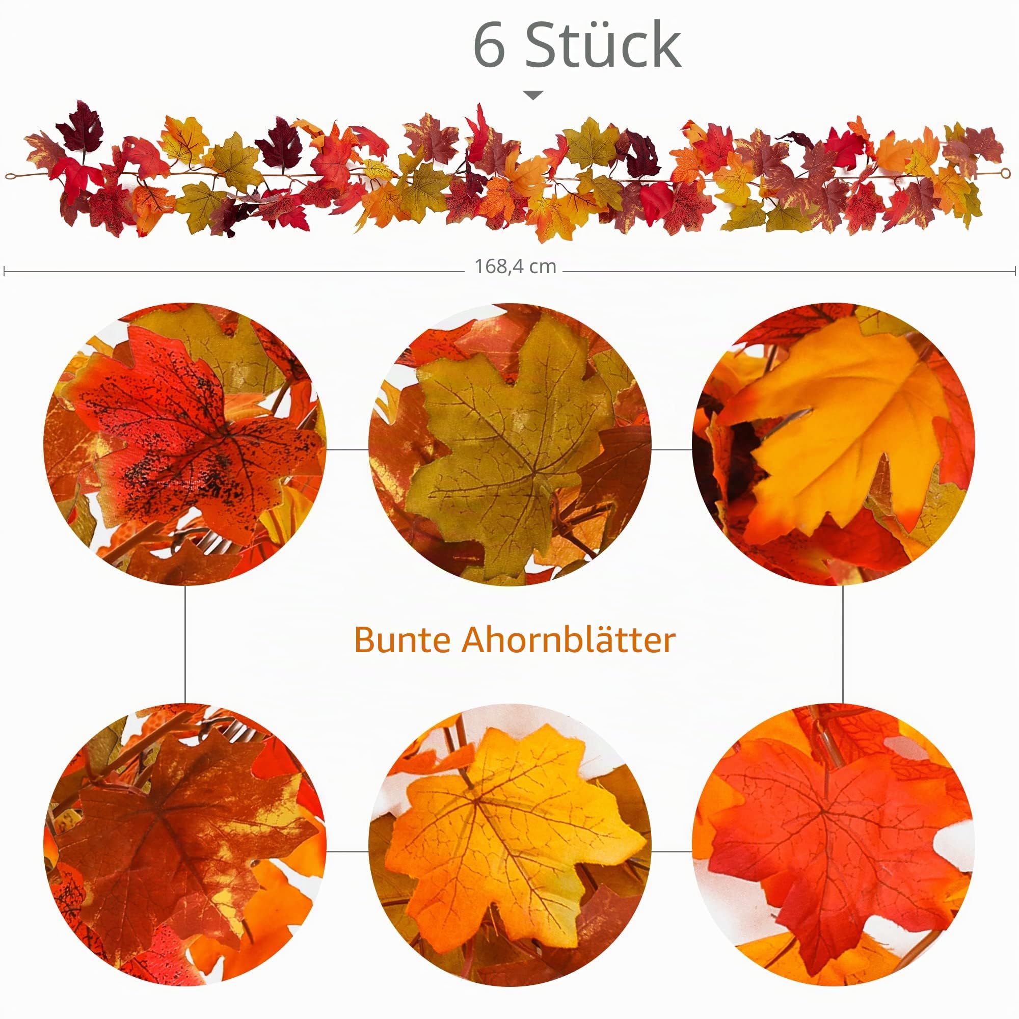 PARTY JOY 6 Stück 1,7 m Künstliche Ahornblatt Girlande, Herbst Blätter, Girlande Herbst, Herbstblätter Hängepflanze Herbstdeko, Für Party Für Zuhause, Kamin, Haustür, Erntedank-Dekor